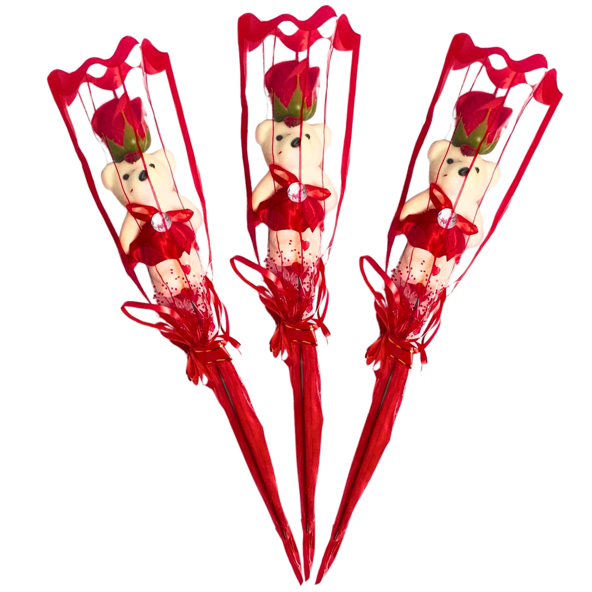 Kit 3 Rosas Vermelhas com Ursinho de Pelúcia - Dia das Mães e Dia dos Namorados Kit 3 Rosas Vermelhas com Ursinho de Pelúcia - Dia das Mães e Dia dos Namorados